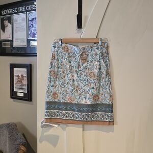 Esqualo Light Blue Floral Drawstring Skirt with Brown Trim
